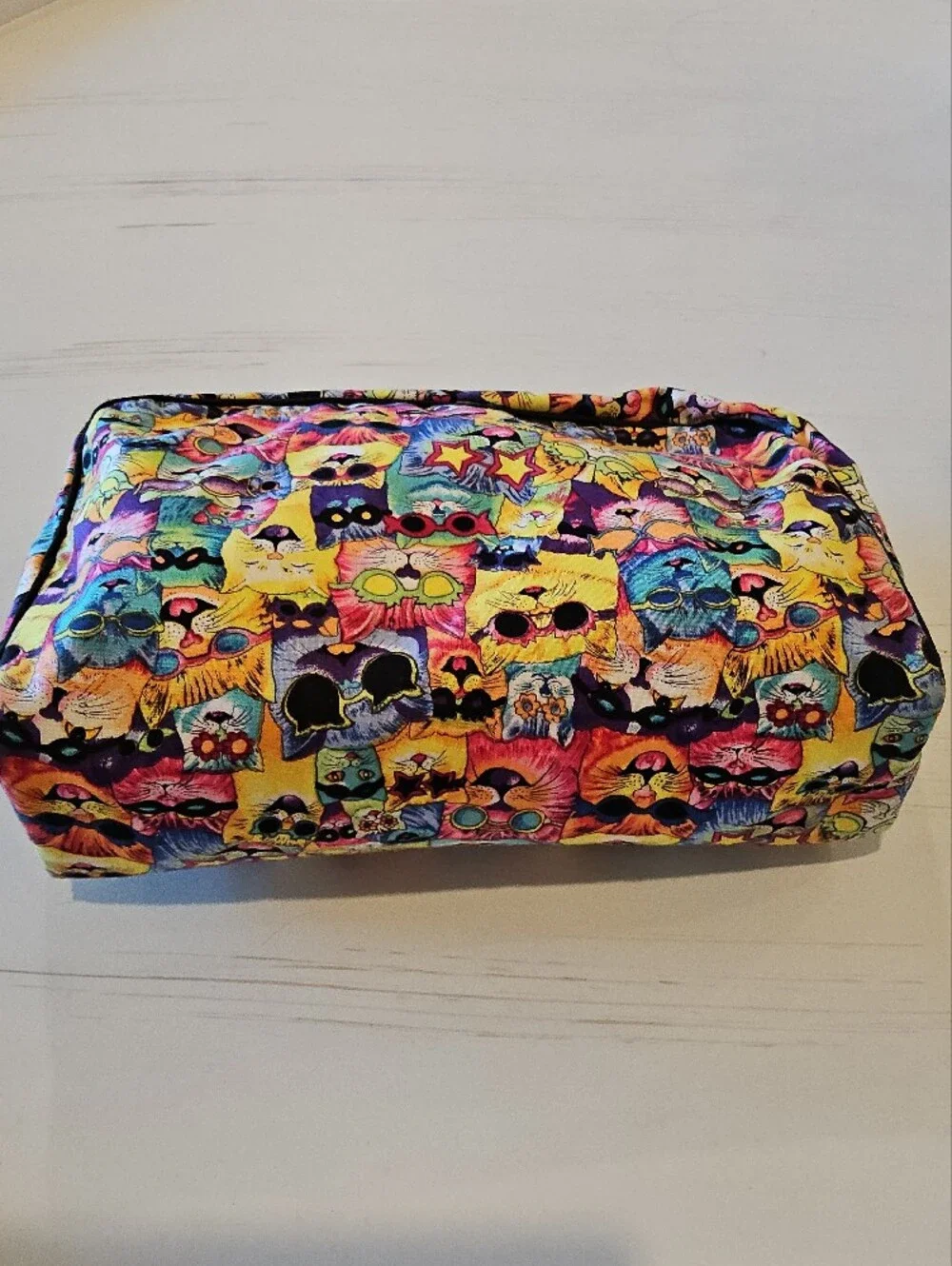 Trina Large Multicolor Cat Print Cosmetic accessories Bag Zip closure